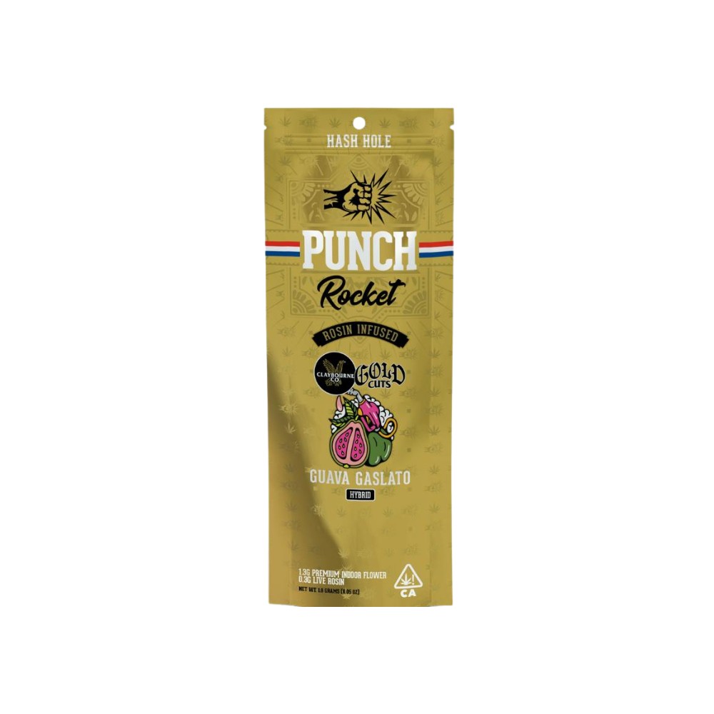 Photograph of product: ROCKET HASH ROSIN - GUAVA GASLATO x GARLIC COOKIES 1.6G - PUNCH EDIBLES & EXTRACTS x CLAYBOURNE CO.