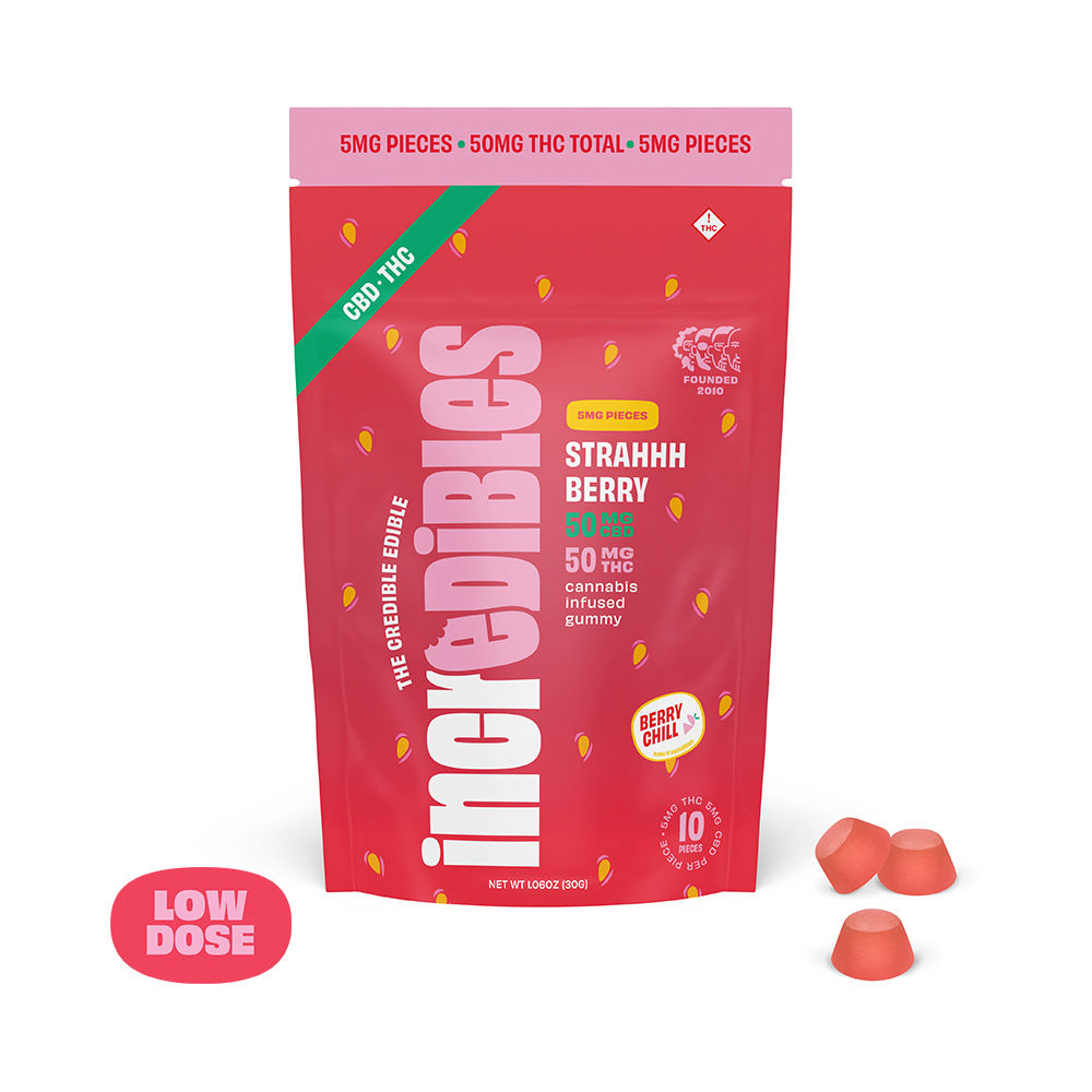 Photograph of product: INCREDIBLES STRAHHHBERRY 1:1 TH-oui:CBD GUMMIES 10PK 50MG