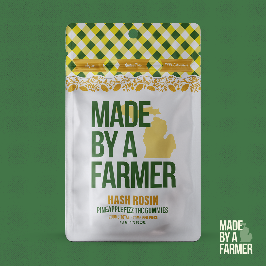 Photograph of product: Made By A Farmer | Pineapple Fizz | 200MG au chocolat Rosin Gummies (Vegan)