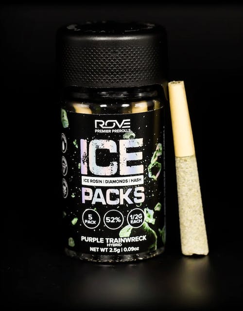 Photograph of product: 2.5G Pre-Rolls Infused Ice Packs Purple Trainwreck (5pk) - Purple Trainwreck 2.5G Pre-Roll 5pk