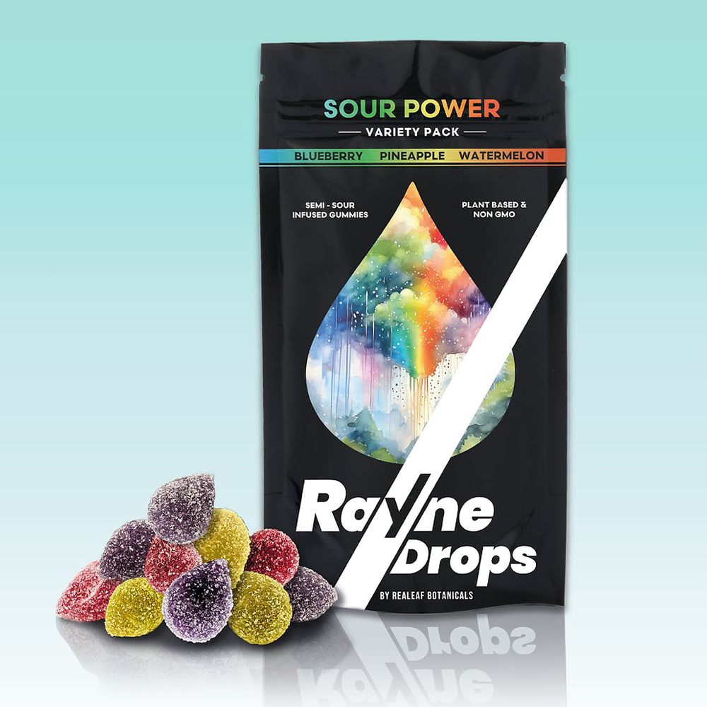 Photograph of product: RAYNE DROPS Gummies 100mg: Sour Power Variety Pack 10pk