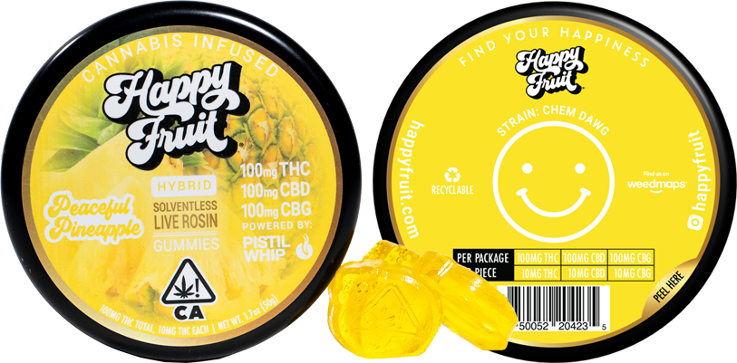 Photograph of product: Happy Fruit - Peaceful Pineapple Rosin Gummies 100mg
