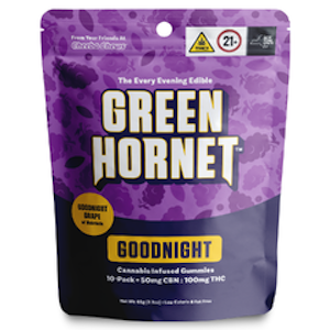 Photograph of product: Green Hornet Gummy - 100mg - Goodnight Grape- CBN/TH-oui