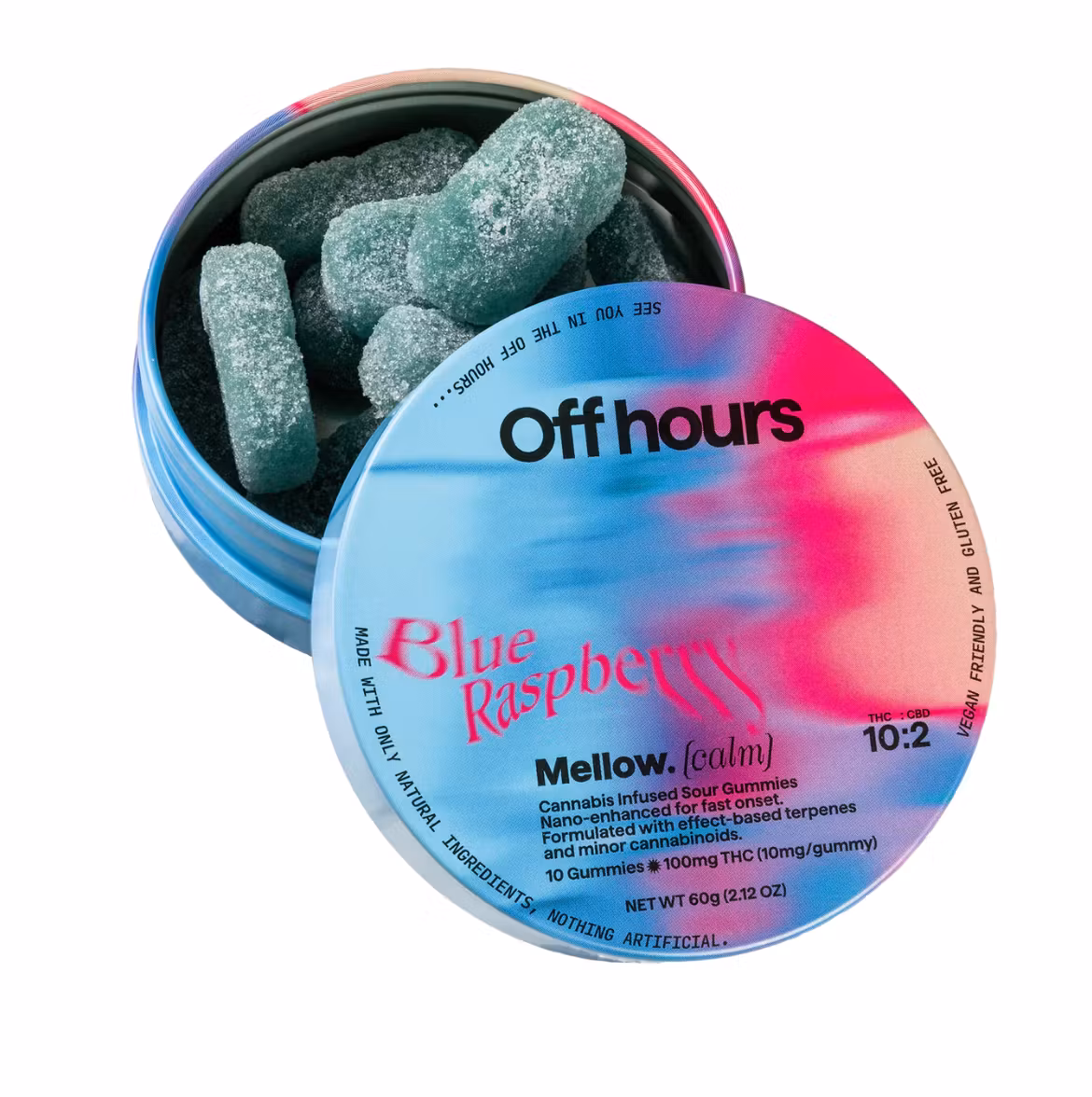 Photograph of product: Off Hours | " Mellow " Blue Raspberry Sour Gummies 10pk, 100mg