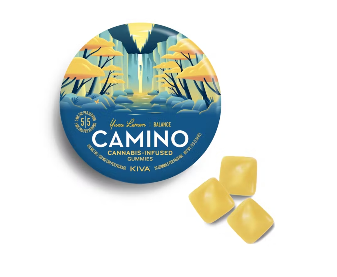 Photograph of product: Camino Cannabis-Infused Gummies with CBD | 100 MG | Balance: Yuzu Lemon | 20 Count | 5 MG THC | 5 MG CBD