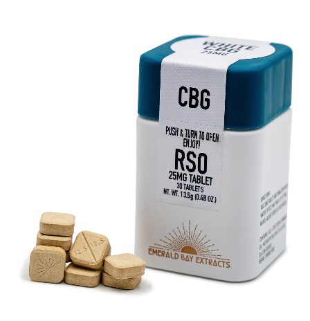 Photograph of product: Emerald Bay Extracts White CBG RSO Tablets (40 X 25mg)