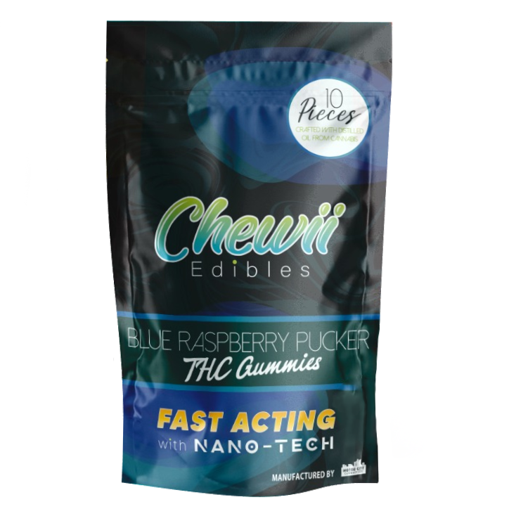 Photograph of product: Chewii Fast-Acting Blue Raspberry Pucker Gummies 200mg Rec