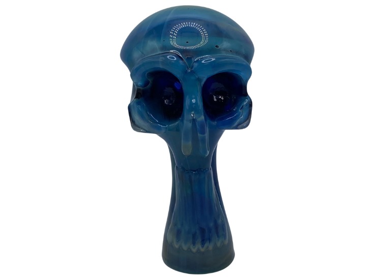 Photograph of product: Cobalt Fume Sculptural Skull Pipe by Deviant Glass