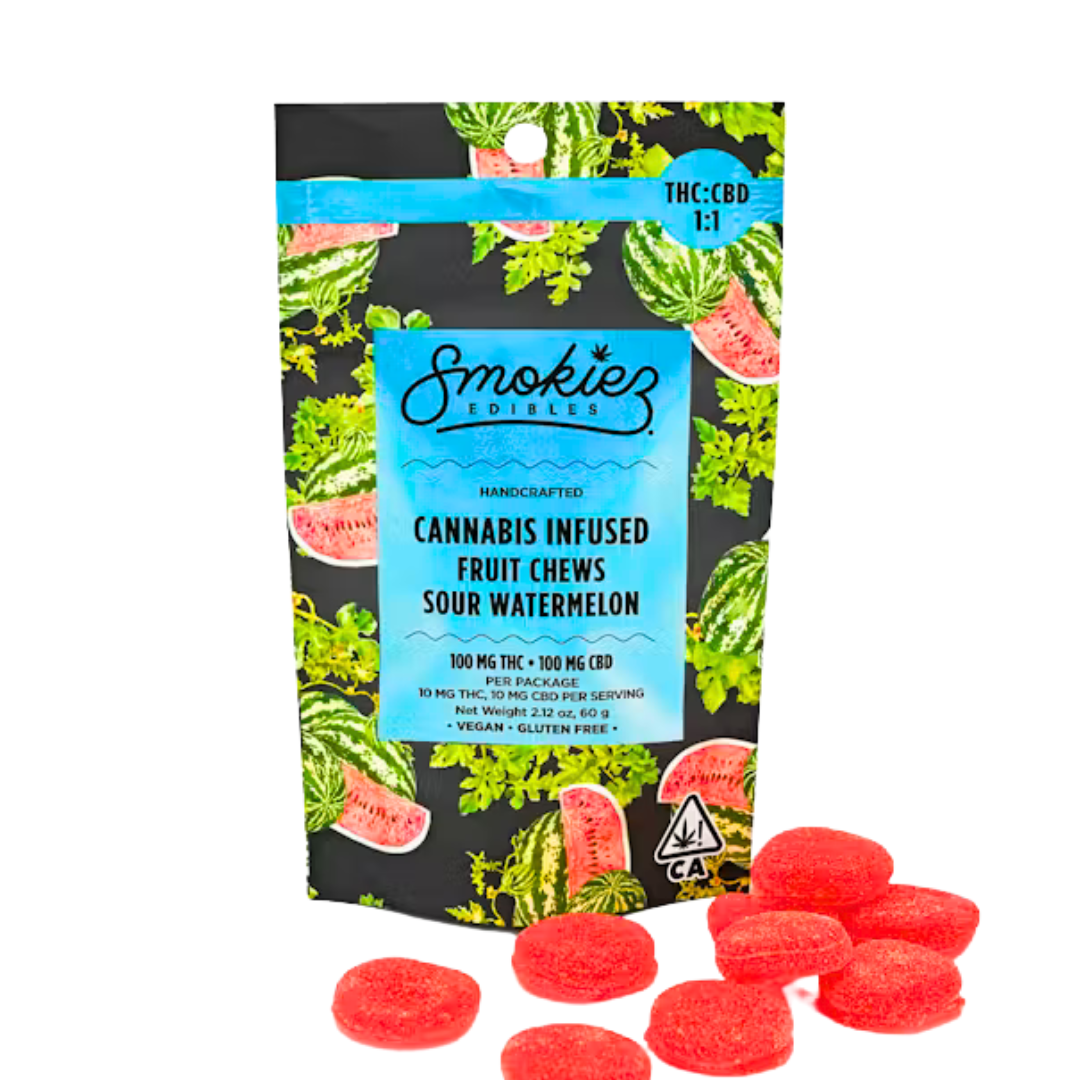 Photograph of product: SOUR WATERMELON FRUIT CHEWS (1:1 TH-oui:CBD)