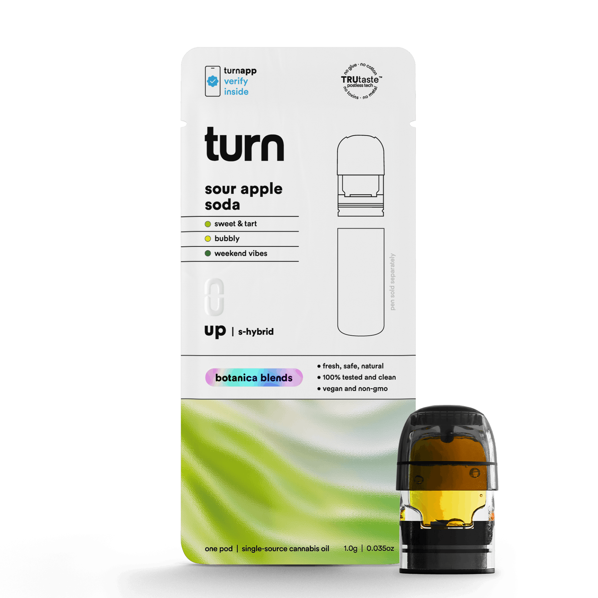 Photograph of product: Turn | Sour Apple Soda | Botanica Blends | 1g POD