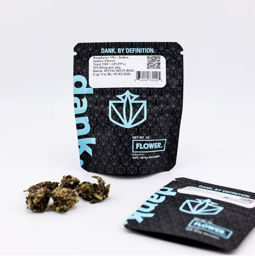 Photograph of product: Dank | Raspberry OG | 1g Dime Bag