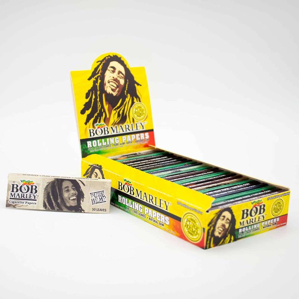 Photograph of product: Bob Marley Pure Hemp 1 1/4 Leaves Rolling Papers 50pk