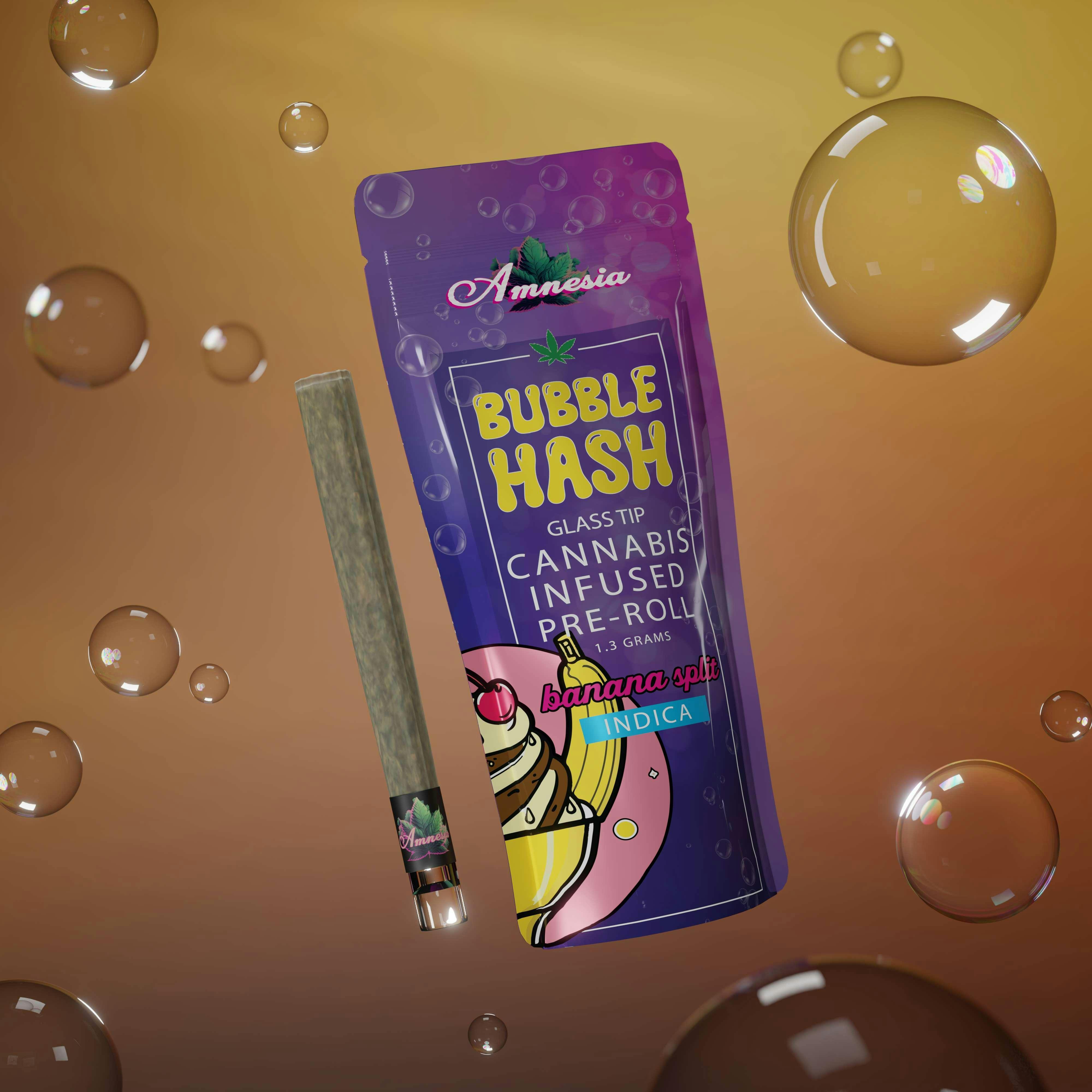 Photograph of product: AMNESIA | BANANA SPLIT - BUBBLE au chocolat INFUSED | GLASS TIP PRE-ROLL | 1.3G | Oui'd-HYBRID