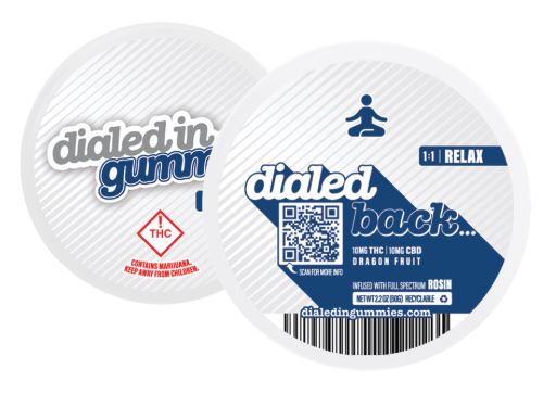 Photograph of product: Dialed In 1:1 Hybrid Rosin Infused Gummies 100mg