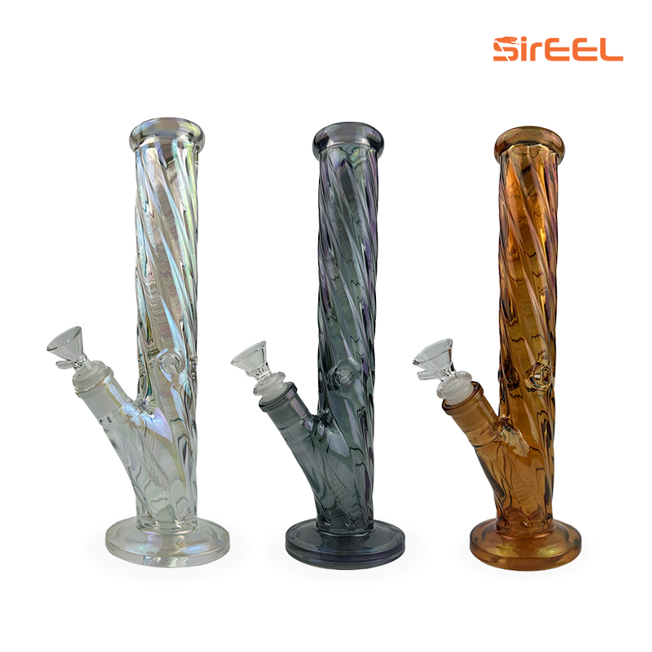 Photograph of product: SirEEL - 12" Twisted Iridized Straight Tube Bong with Flower Bowl - Assorted Colors