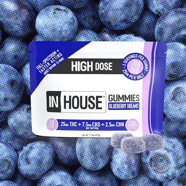Photograph of product: In House Blueberry Dream 10:3:1  TH-oui:CBD:CBN Gummies 25mg 10pk