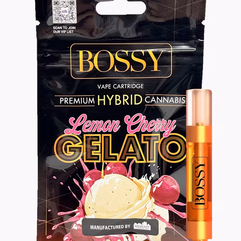 Photograph of product: Bossy - 510 Vape Cartridge - (1g) - Hybrid - **LEMON CHERRY GELATO** (10/$40)