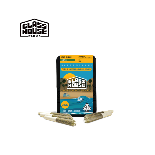 Photograph of product: HEAT CHECK 2.5G 5 PACK RESIN & DIAMOND INFUSED PREROLLS