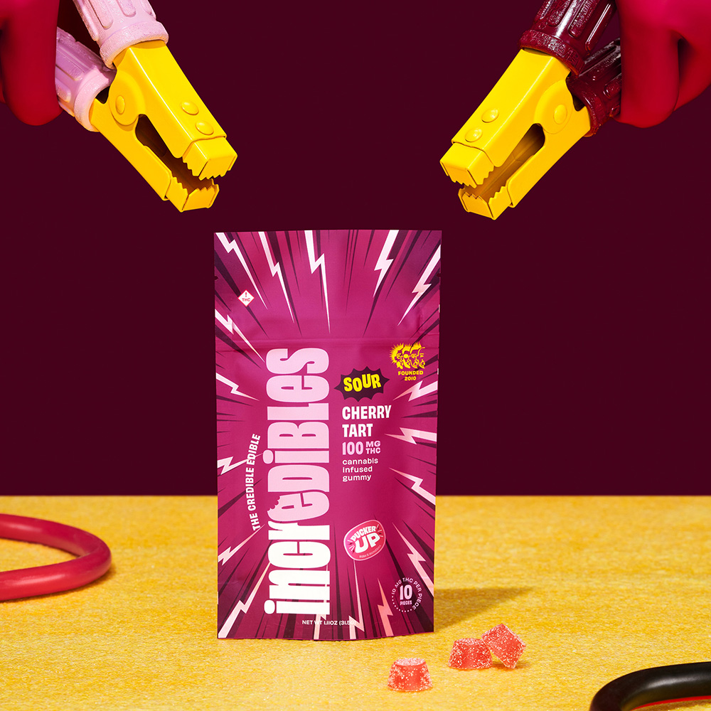 Photograph of product: Incredibles | Sour Cherry Tart (H) Gummies | 10 Pack (100mg)
