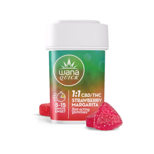 Photograph of product: Wana Quick Strawberry Margarita Balanced Gummies 100 mg THC (100 mg CBD)