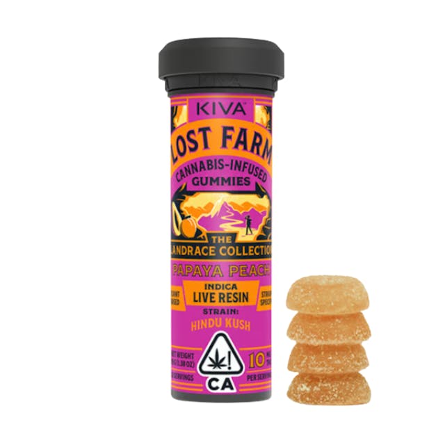 Photograph of product: Papaya Peach Hindu Kush Gummies 100mg  Lost Farm - 