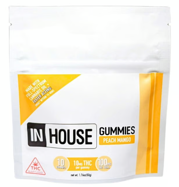 Photograph of product: In House | 100mg 10pk Gummies 5mg TH-oui each | Peach Mango