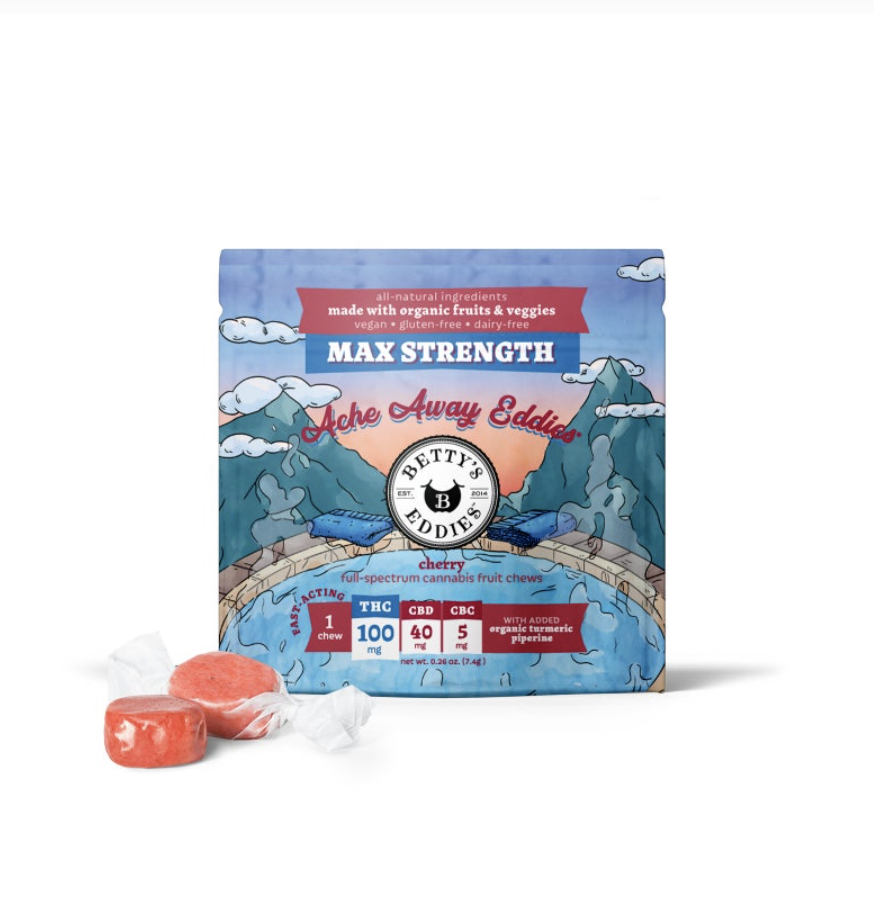 Photograph of product: BETTY'S EDDIES ACHE AWAY CHERRY 1PK FRUIT CHEW 100MG