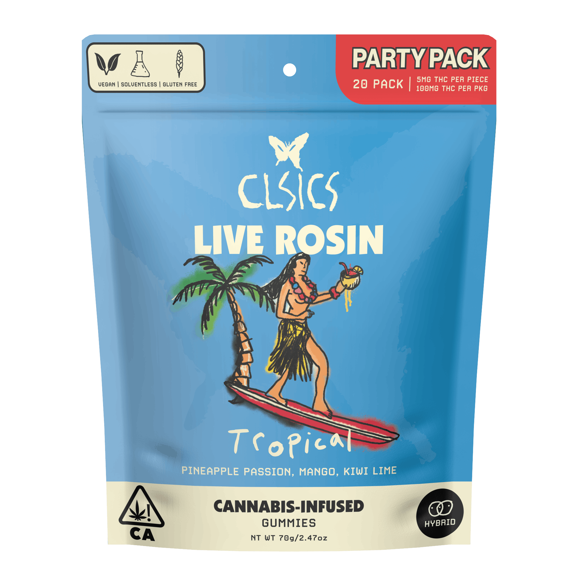 Photograph of product: CLSICS | Tropical Hybrid Gummies  - Live Rosin Infused (20 Pack) | 100mg
