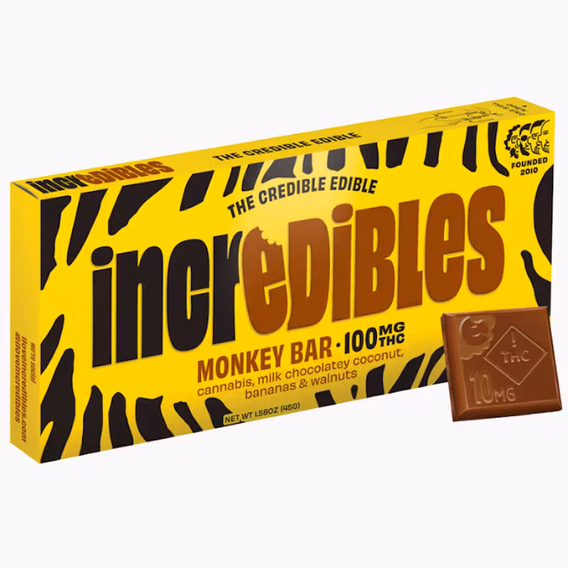 Photograph of product: Incredibles | Monkey Bar | Milk Chocolatey Coconut, Bananas, & Walnuts | 10pcs | 100mg