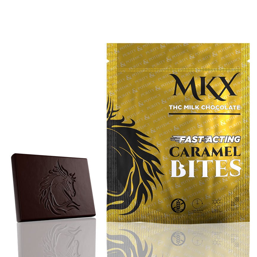 Photograph of product: MKX | Milk Chocolate Caramel | 200mg | Chocolate Bites