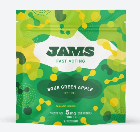 Photograph of product: JAMS: Sour Green Apple | Fast Acting Jellies | 100mg | 20pk