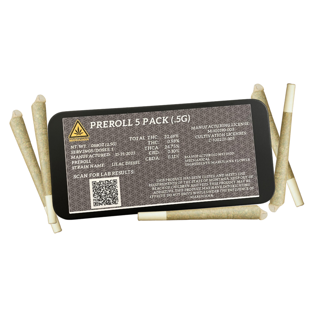 Photograph of product: 5 Pack .5g Pre-Rolls Liberty Haze