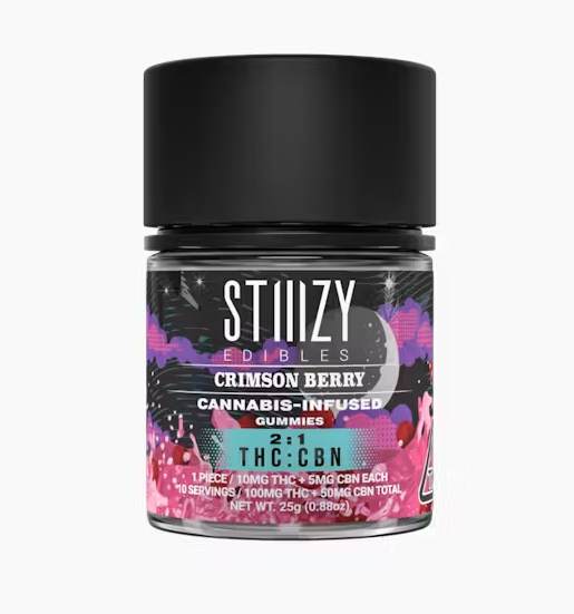 Photograph of product: Crimson Berry [I] | 2:1 TH-oui:CBN | 100MG (10pk) Fast-Acting Gummies | STIIIZY