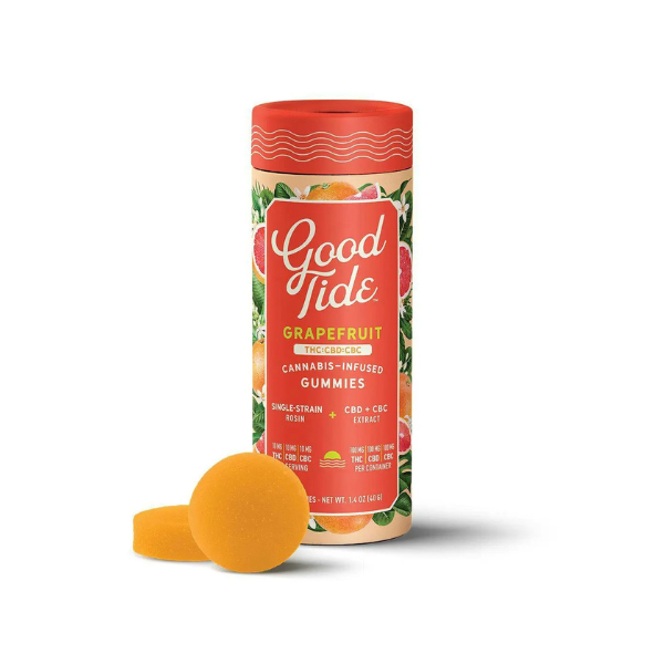 Photograph of product: Good Tide Grapefruit Gummies 1:1:1 (THC:CBD:CBC) 100mg