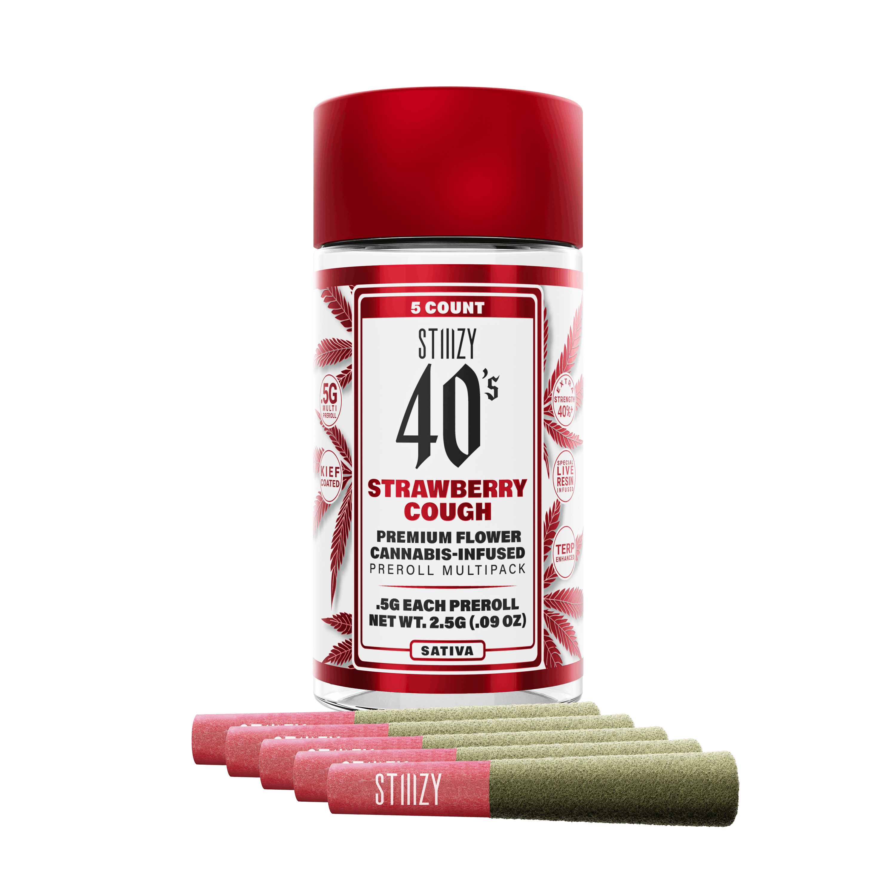 Photograph of product: Strawberry Cough 40's Infused Pre-Roll 0.5g 5-pack | 2.5g