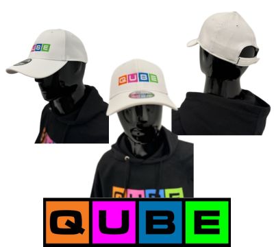 Photograph of product: Qube | White Hat | Embroidered Logo | Adjustable