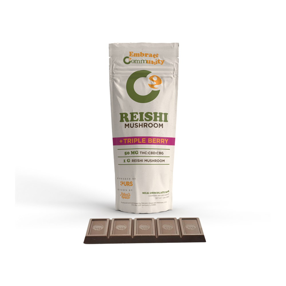 Photograph of product: COMMUNITY Chocolate Bar Reishi Mushroom 50mg: Triple Berry Milk Chocolate