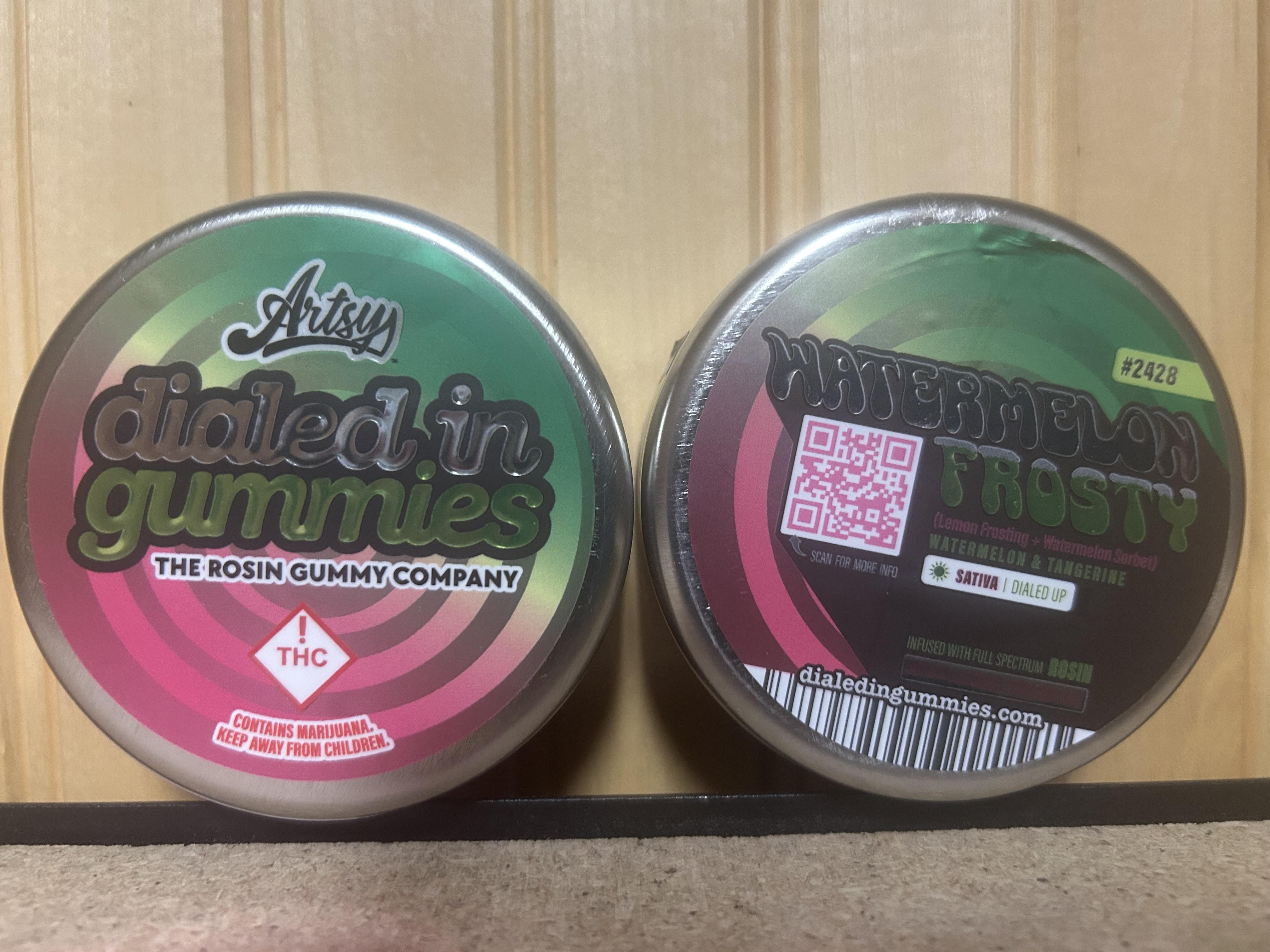 Photograph of product: Dialed In...Gummies (S) Watermelon Frosty Batch #2428 Watermelon/Tangerine Live Rosin Gummies 100mg