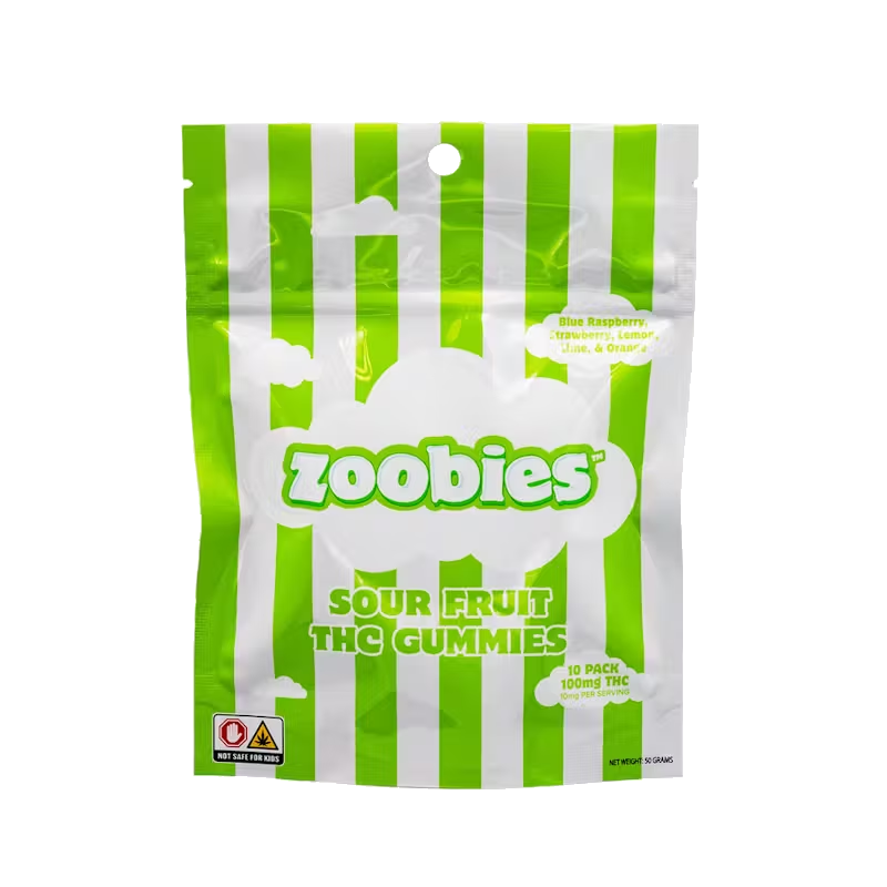 Photograph of product: Zoobies | Sour Fruit Chews | Oui'd | 10 Pack 100mg