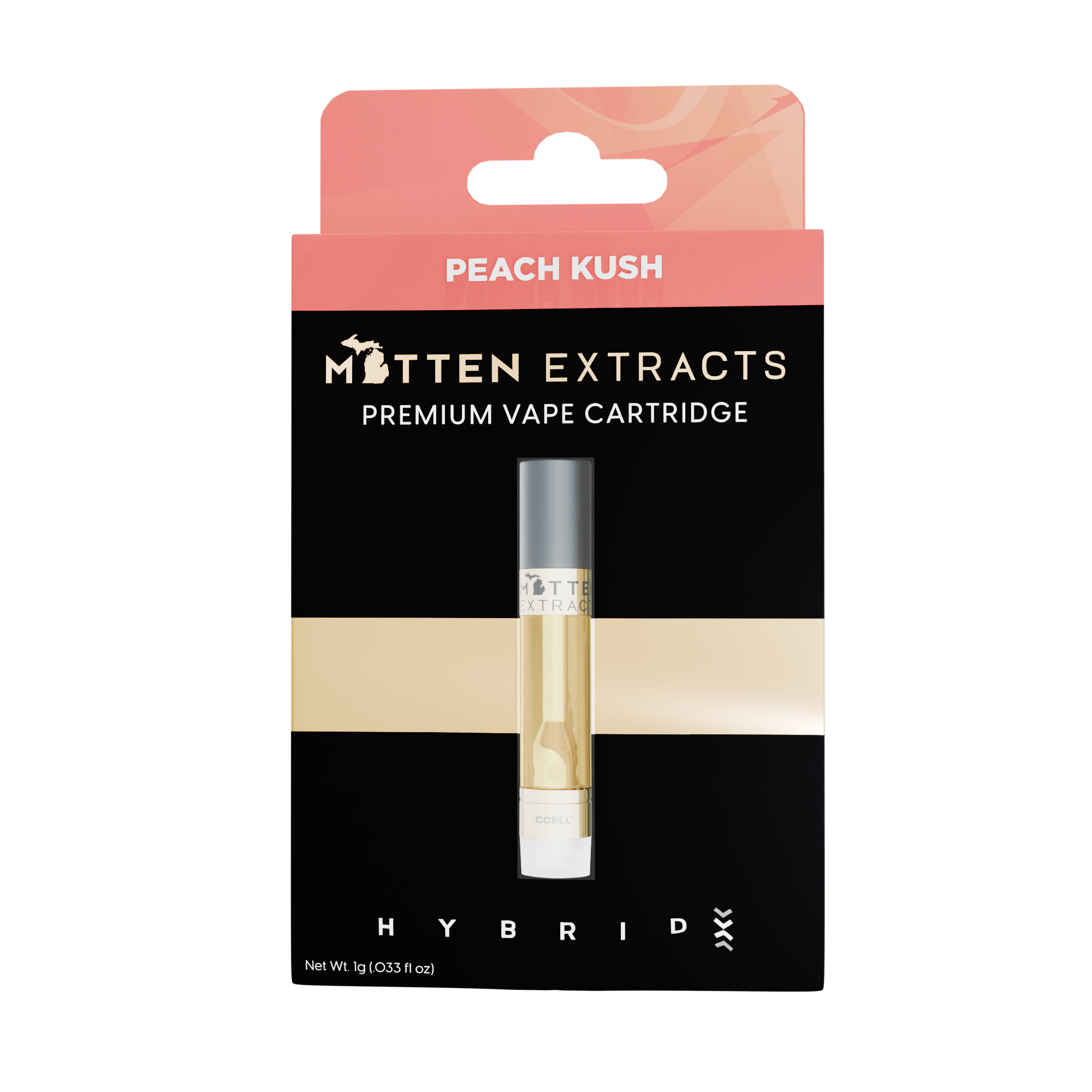 Photograph of product: Mitten Extracts - 1g Cart - Peach Kush Hybrid