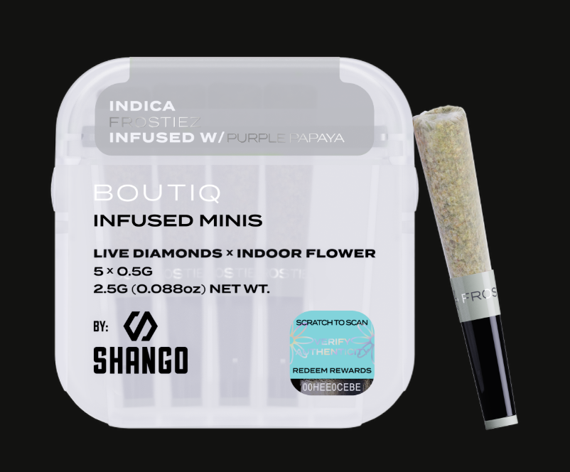 Photograph of product: Boutiq - Live Diamonds Infused Mini Prerolls 5pk - Frostiez (I) X Purple Papaya (I) (2.5g)