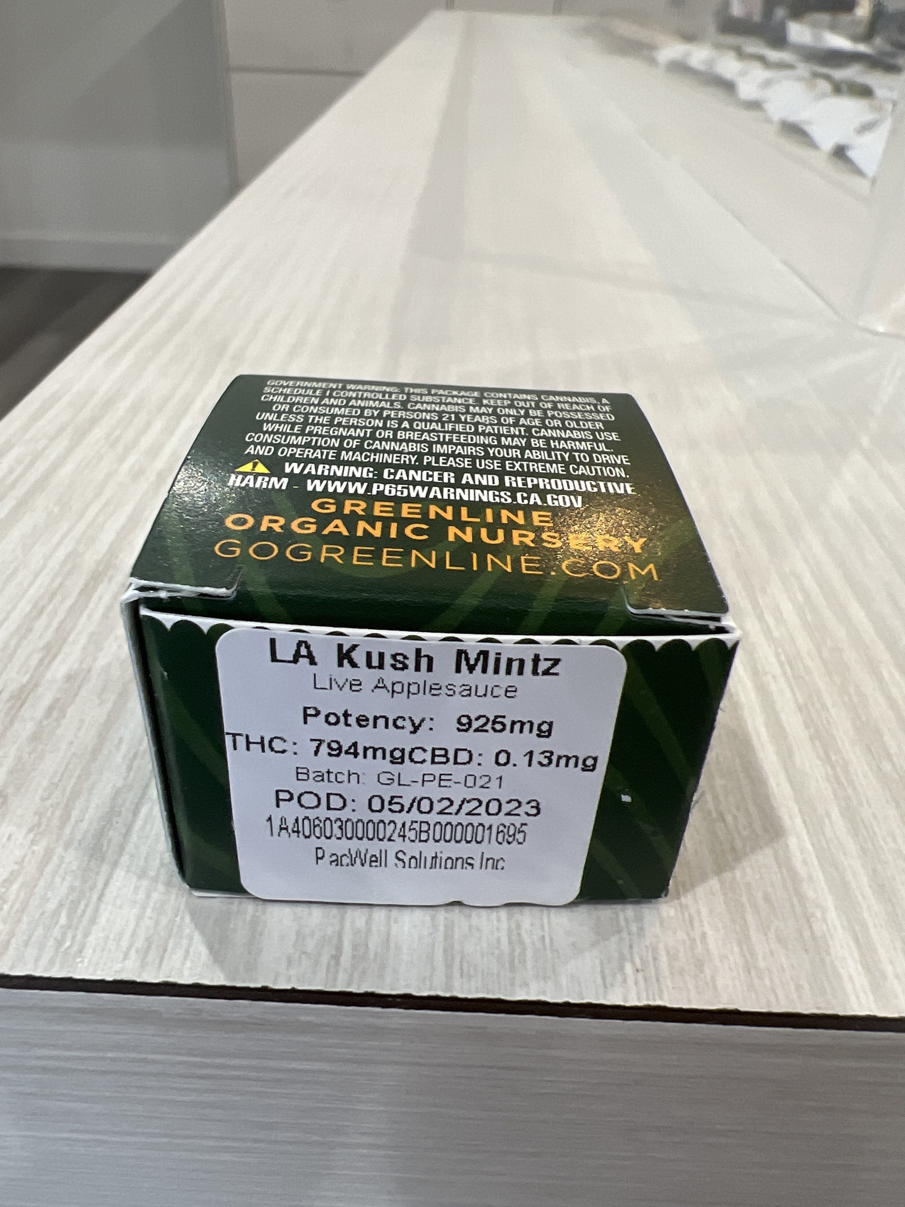 Photograph of product: GREENLINE 1G LIVE APPLESAUCE-LA KUSH MINTZ