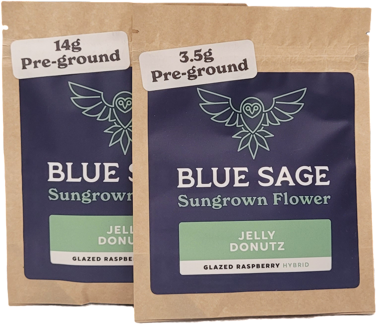 Photograph of product: Jelly Donutz Pre-Ground Flower | Blue Sage - 14g