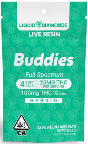 Photograph of product: BUDDIES - Capsules - 25MG - 4CT - Hybrid - Liquid Live Resin - 100MG