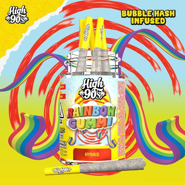 Photograph of product: Rainbow Gummi - 0.5g High Fives Bubble au chocolat Infused Pre-Rolls 5 Pack - 
