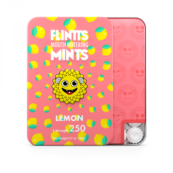 Photograph of product: Flintts Mouthwatering Mints | 30pk | Lemon | Vegan | Sugar Free | Non-GMO | F-Strength 250