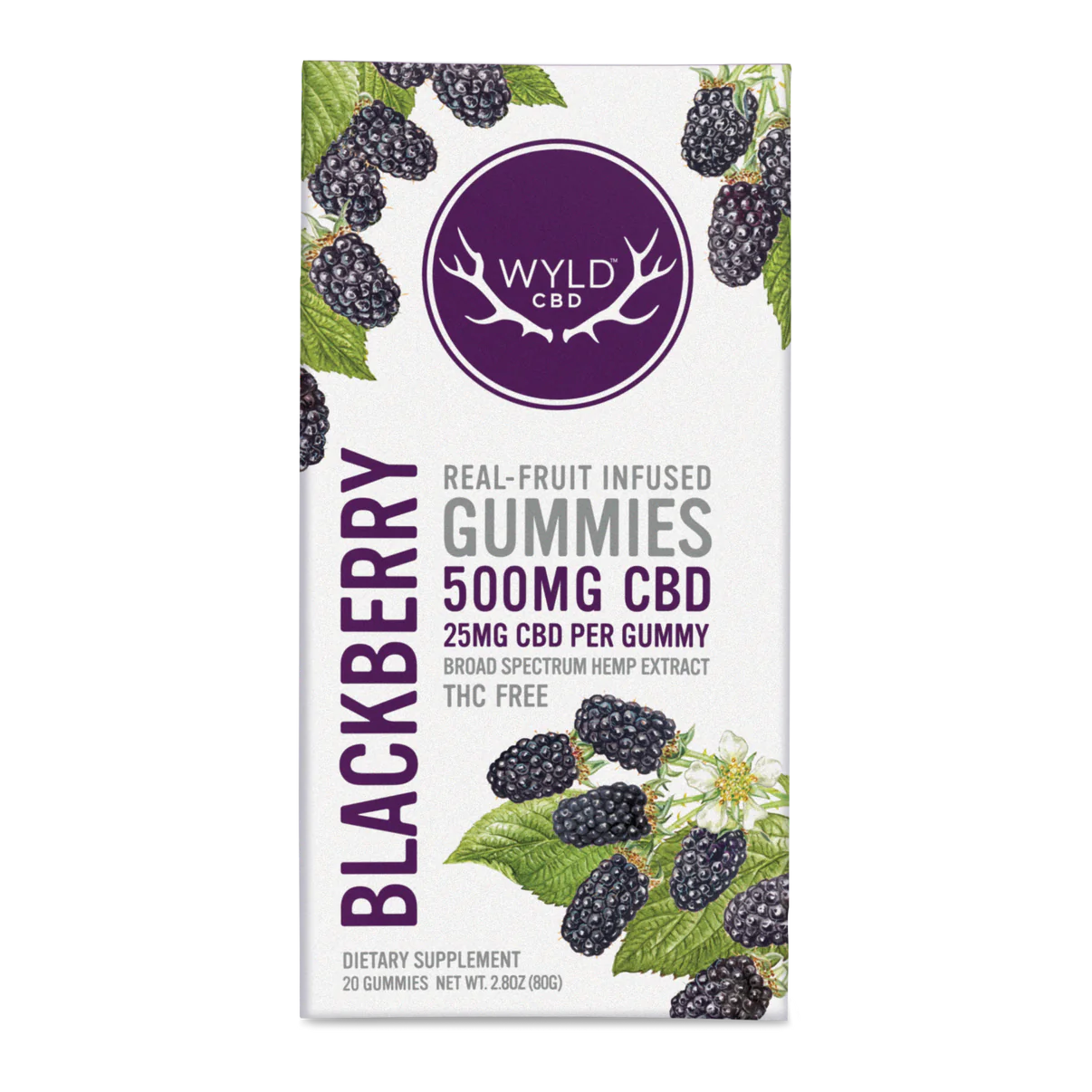 Photograph of product: Wyld CBD | Blackberry CBD Gummies | 500mg CBD THC-Free | RELAX | 20ct (25mg CBD per)