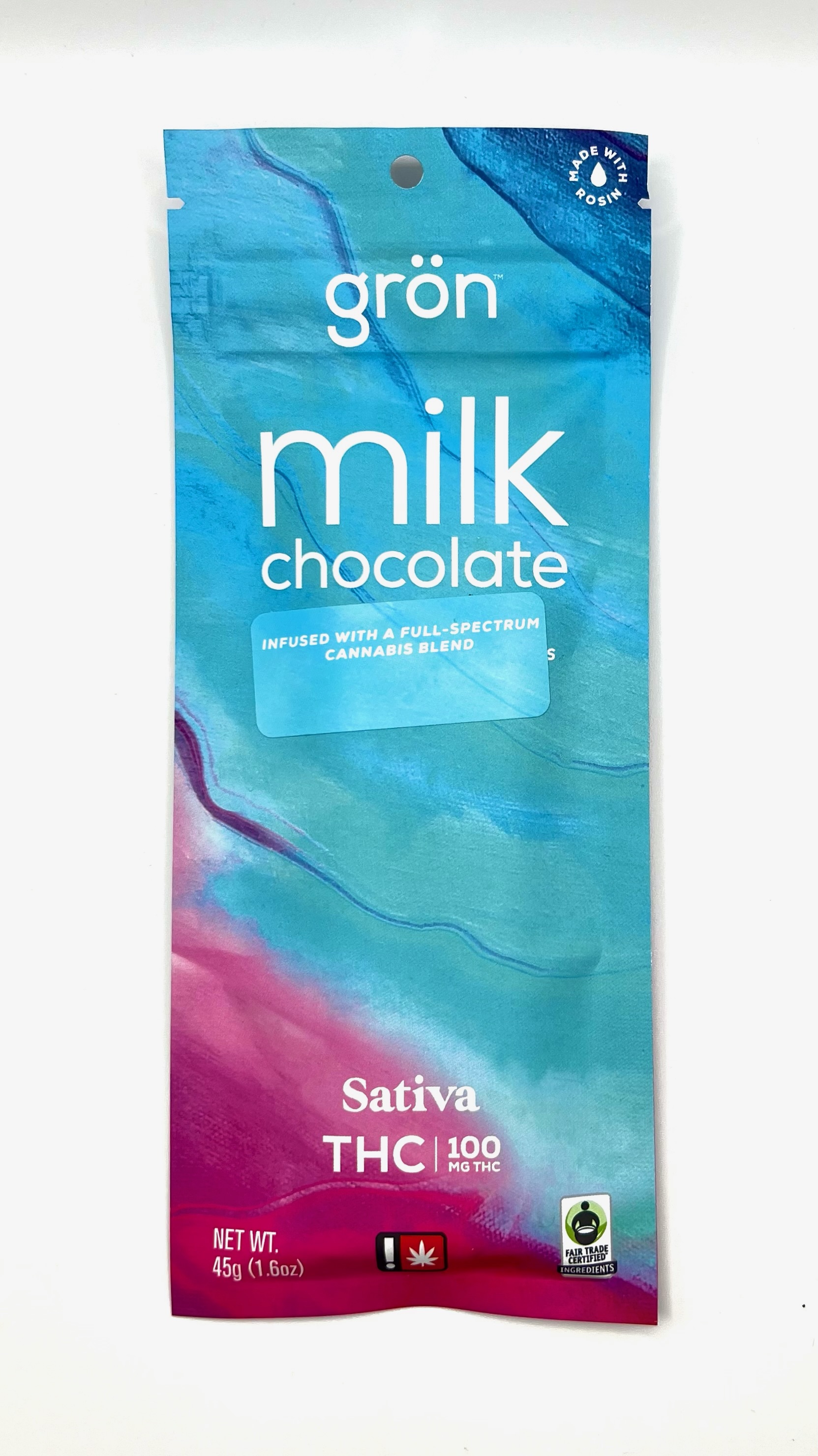 Photograph of product: Gron | Milk Chocolate | TH-oui | Full Spectrum | 100mg Full Chocolate Bar