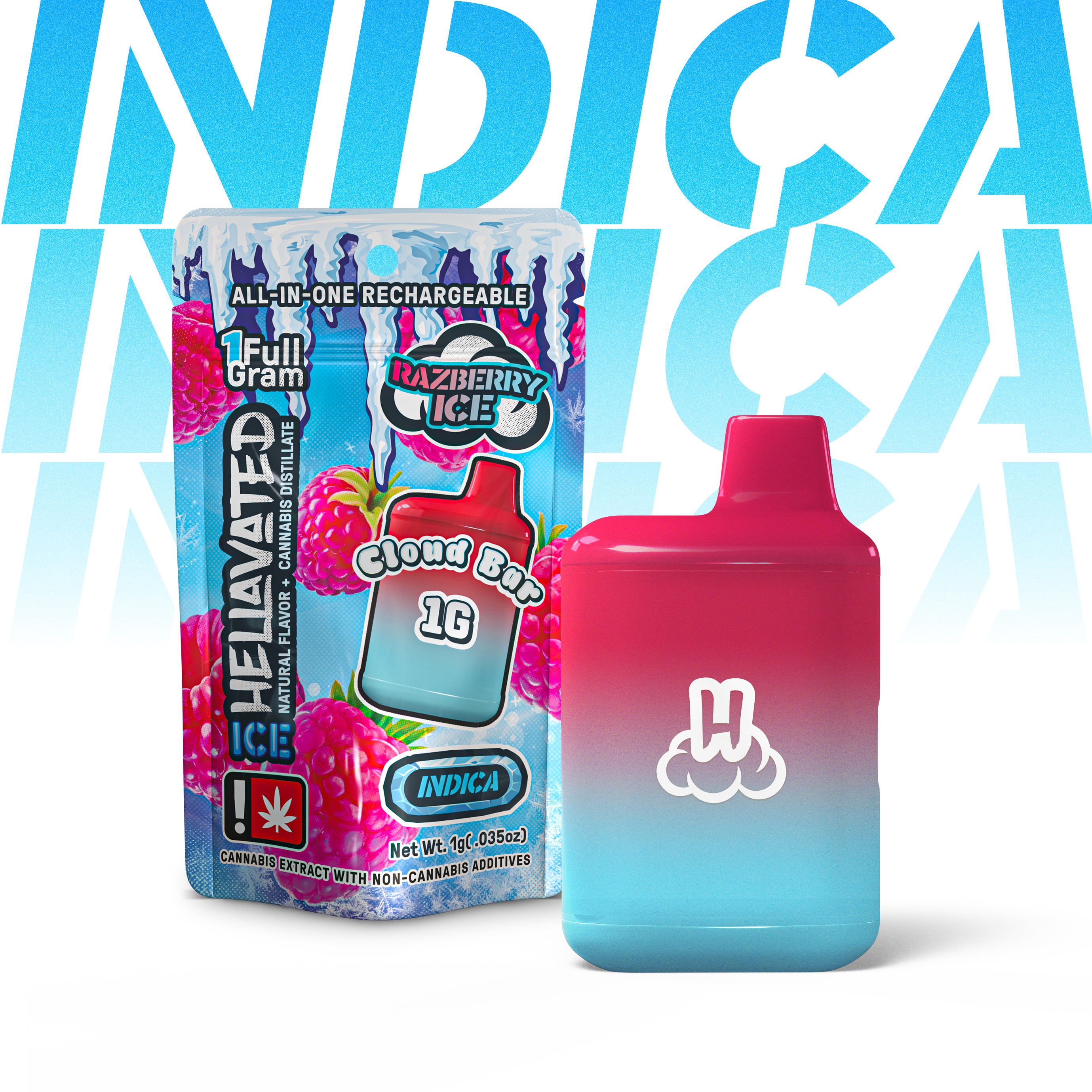 Photograph of product: HELLAVATED - DISPOSABLE DISTILLATE - 1G - RAZBERRY ICE