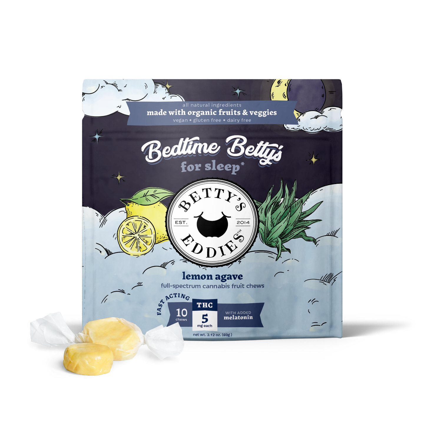 Photograph of product: Bedtime Lemon Agave - Fruit Chews - 10pk 50mg